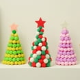 thumbnail image 1 of Decoración de árbol de Navidad con pompones hechos a mano - Mini adorno de escritorio rojo y verde, decoración de mesa de 9", regalo festivo navideño, 1 of 6