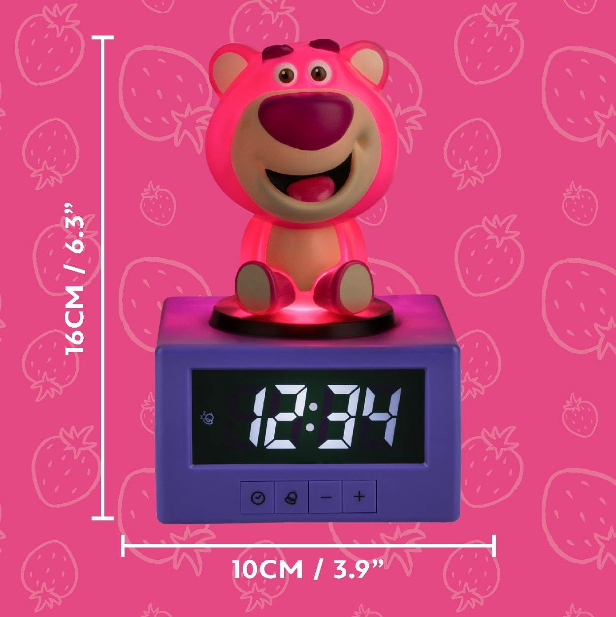 Toy Story Lotso Digital Alarm Clock with Night Light & Music – Officially Licensed Disney Pixar Bedroom Clock for Kids – Battery Powered – Fun Gift Idea & Cute Room Decor | Paladone
