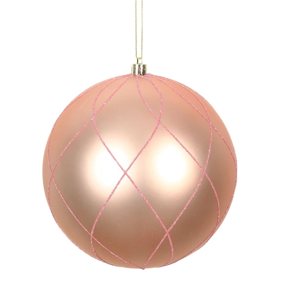 Vickerman 4" Rose Gold Matte and Glitter Swirl Ball Ornament, 4 per Box