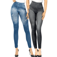 thumbnail image 1 of SET DE 2 LEGGING GRUESO DE MUJER AZUL Y NEGRO DISEÑO MEZCLILLA UNITALLA, 1 of 5