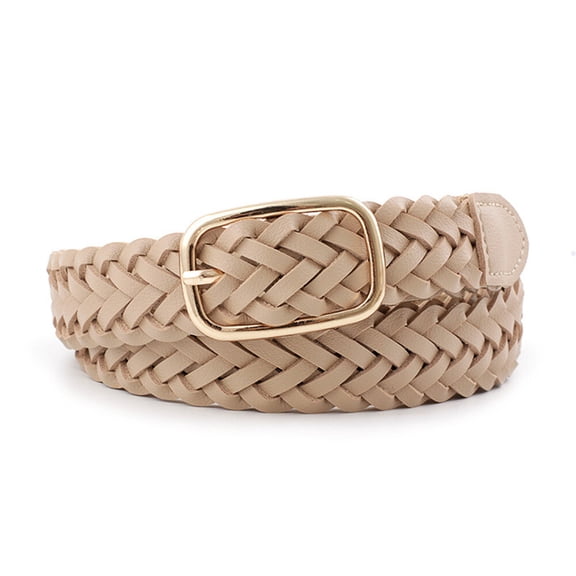 Women Woven Braided Metal Buckle Skinny Faux Leather Waist Belt Dress Waistband