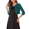 thumbnail image 4 of INSPIRE CHIC Boléro pour Femme à Manches 3/4 Sans Col, Plissé, Ouvert à l'Avant, Cardigan Court m Vert Foncé, 4 of 6