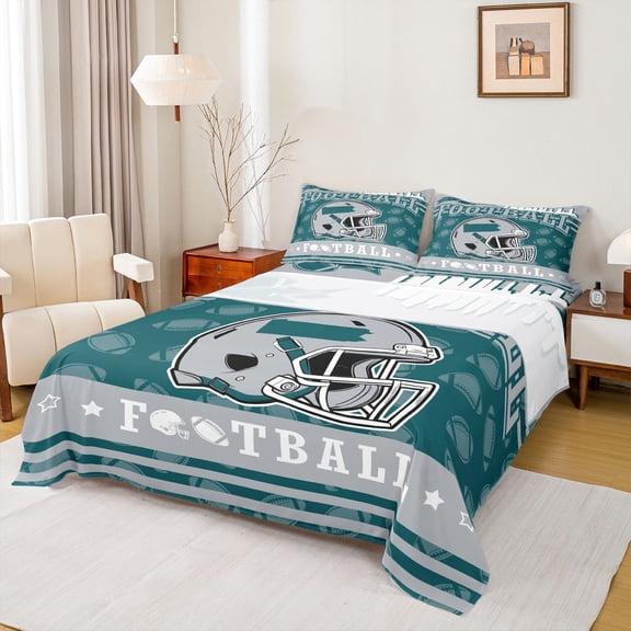 jejeloiu Green Football City Twin Sheet Sets,Rugby Ball Games Bedding For Boys Teens 3-Piece