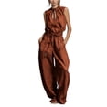 thumbnail image 2 of Women's Sleeveless Jumpsuit, Summer Solid Color With Round Neck & Zipper, Casual One-Piece For Minimalist Style Brown 2XL, 2 of 5