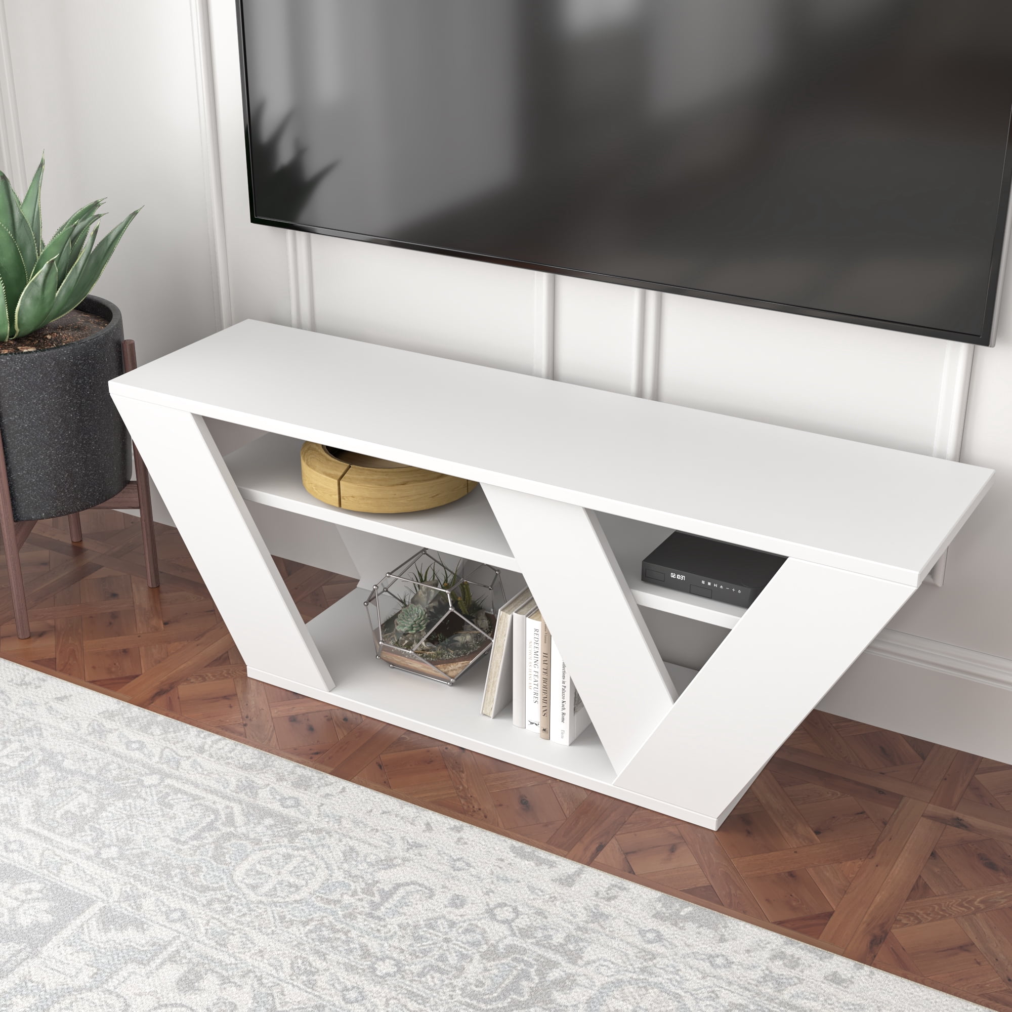 Ada Home Decor Furniture for TVs up to 48" 2 Tier Open Shelf White Todd Modern TV Stand
