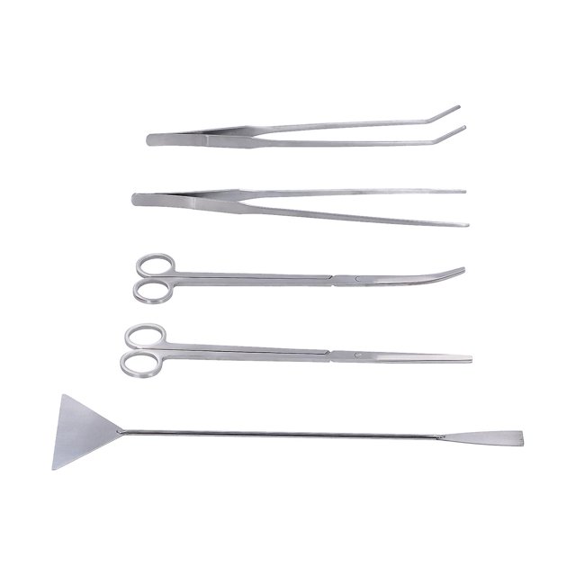 5‑In‑1 Aquarium Cleaning Tool Kit Straight Tweezers Curved Tweezers Straight Scissors Curved Scissors Scraper
