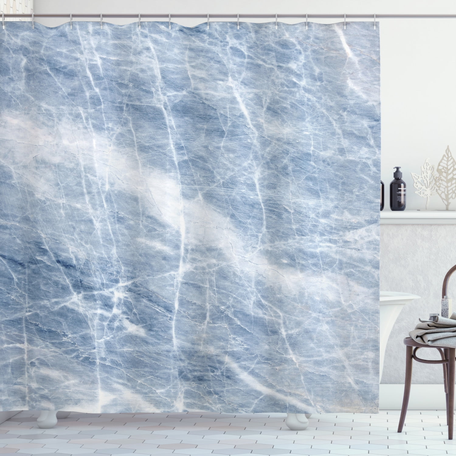 Ambesonne Marble Print Shower Curtain, Blue Geography Stone, 69"Wx84"L