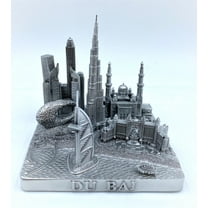 Dubai 3D City Famous Building Model Statue Souvenir Decoration for Home Office Silver 4”