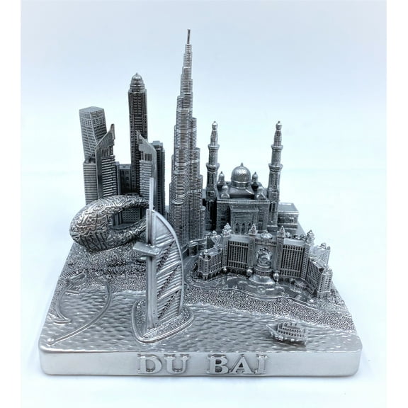 Dubai 3D City Famous Building Model Statue Souvenir Decoration for Home Office Silver 4”