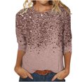 thumbnail image 2 of BLTIBY Sweatshirts for Women Autumn 3/4 Sleeve Round Neck Printed Pullover Shirts Tops 2024 Fashion Loose Casual SoftRose Gold S, 2 of 5