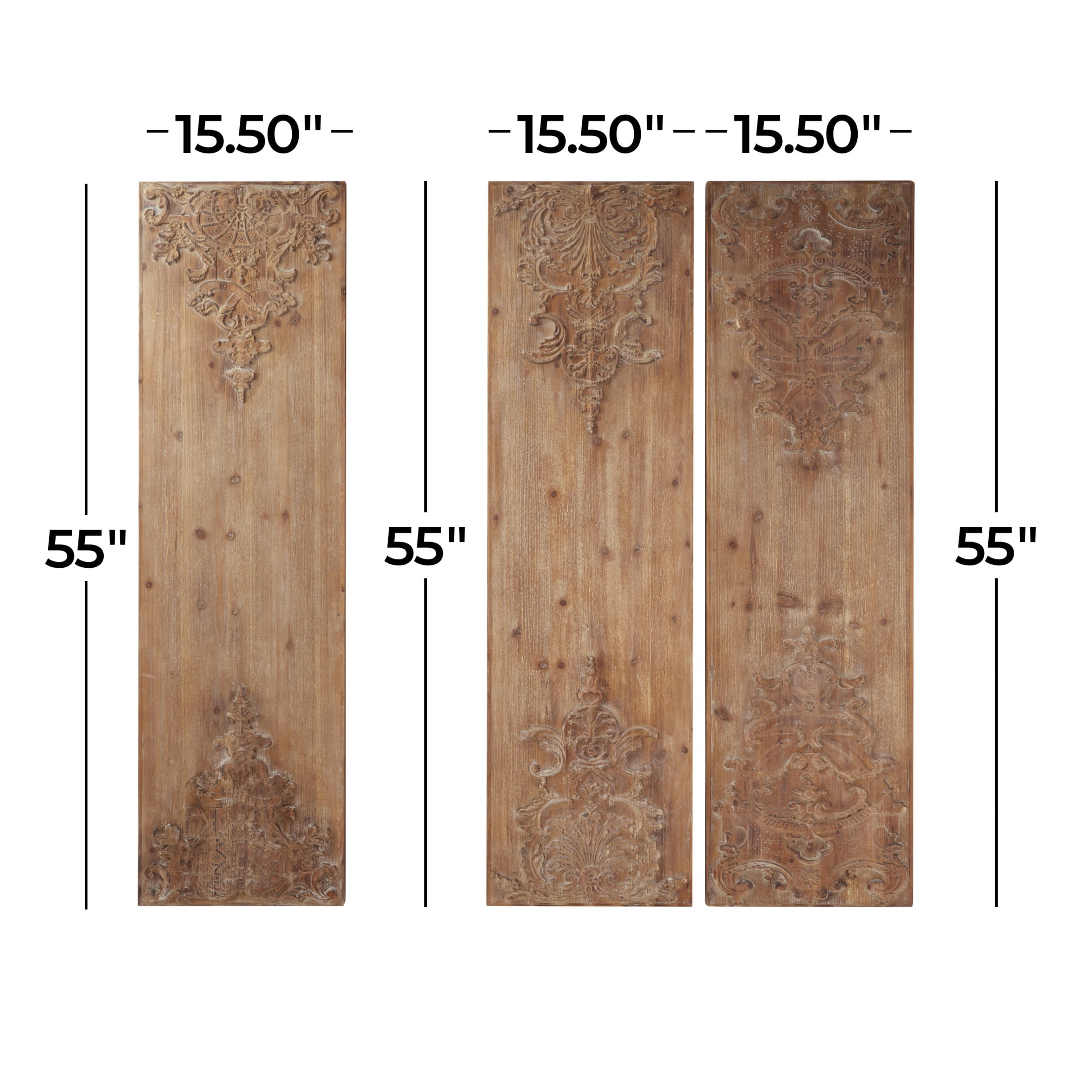 DecMode Brown Wood Carved Antefix Floral Wall Decor (3 Count)