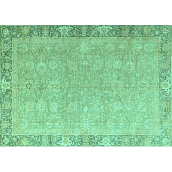 Ahgly Company Machine Washable Indoor Rectangle Oriental Turquoise Blue Modern Area Rugs, 5' x 8'