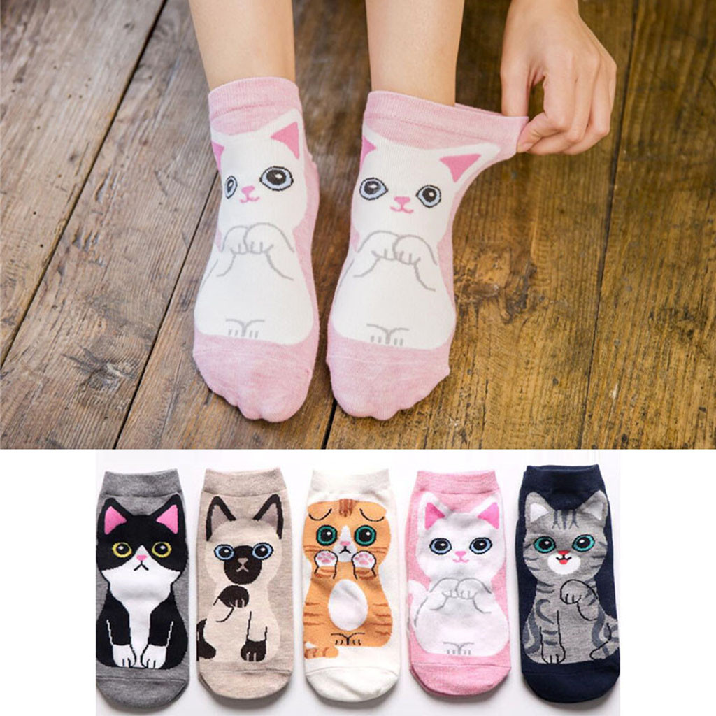 Meet Myself Cartoon Cotton Cat Short Socks Package Novelty Liner Socks