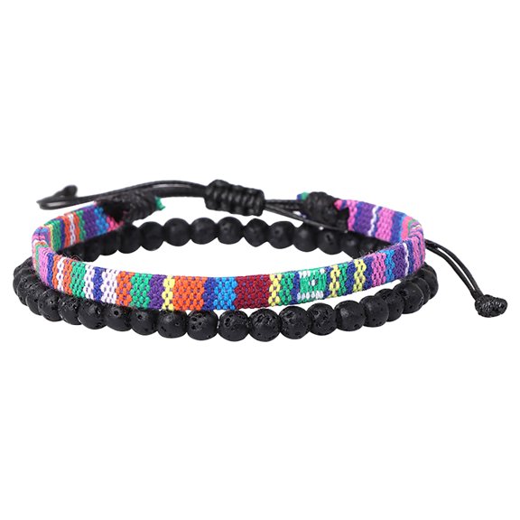 SUSHANG Braided Bead Bracelet Bohemia Handmade Weave Bead Beach Festival Adjustable Bracelet Set of 2 Men Women Accessories