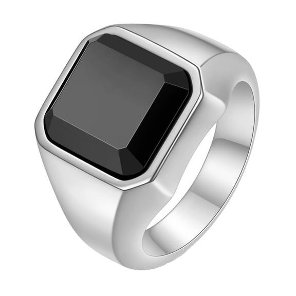 PAURO 13MM Square Gemstone Ring for Women 18K Gold Plated Minimalist Cubic Zirconia Engagement Band Silver Black Size 12