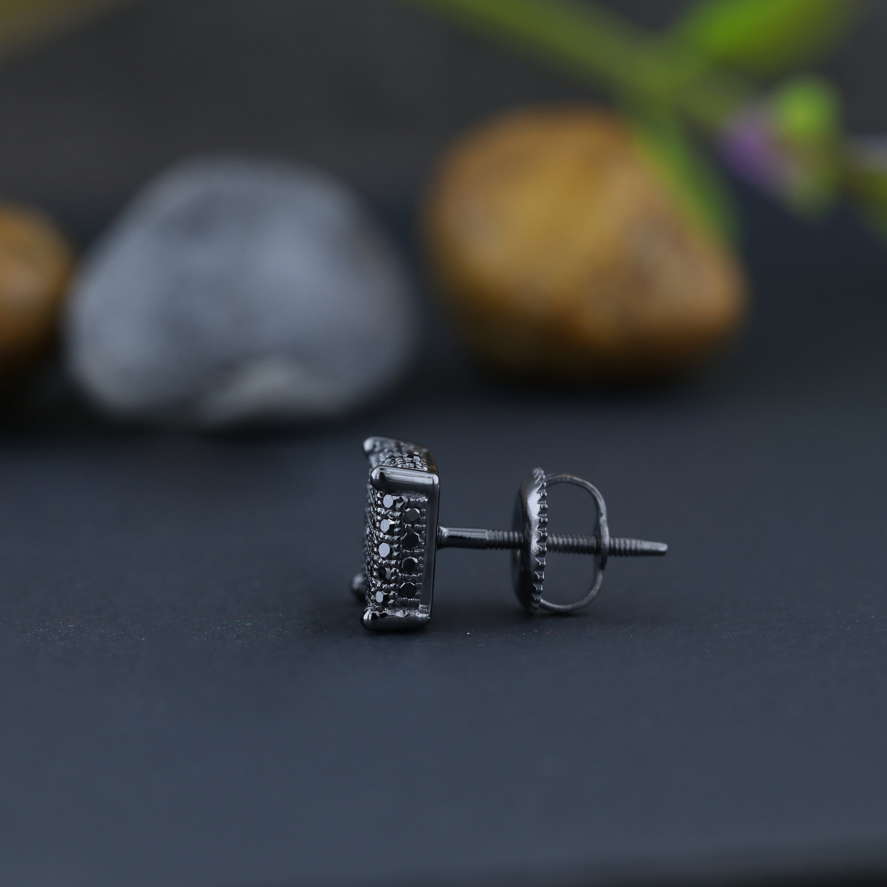 Dazzlingrock Collection Round Black Diamond Men Stud Earring 1Pc Only, Black Plated Sterling Silver