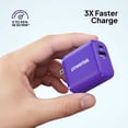 thumbnail image 3 of Powertek Neon Purple Dual Port Wall Charger, 20W USB-C PD + 18W USB-A, Fast Charging Block, Charge Two Devices, Compact Travel Adapter, 3 of 5