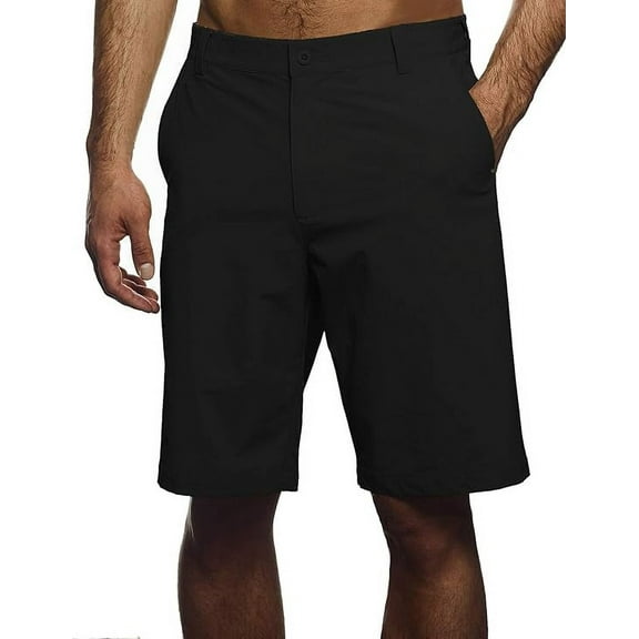 Pro Celebrity Men's Fishing Shorts Lightweight Polyester Thin Flat Front (Black, 32)
