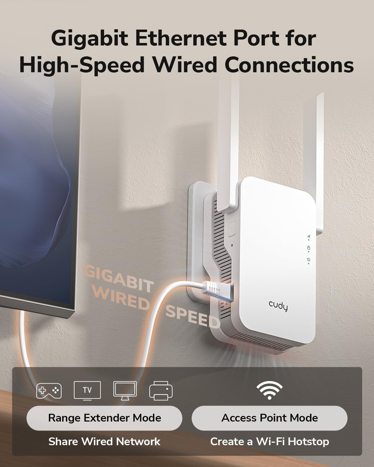 Cudy BE3600 Dual Band Wi-Fi 7 Repeater Signal Booster with Gigabit Ethernet Port, Access Point, APP Setup, Cudy Mesh and APP Support, RE3600