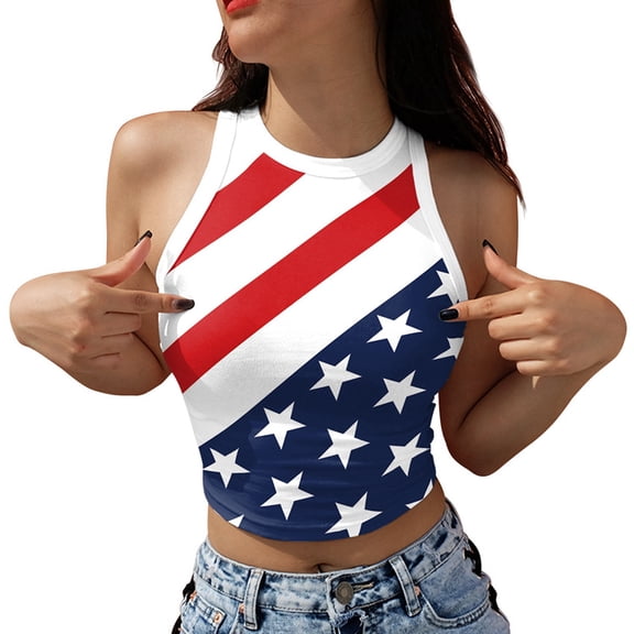 Color Cosplay American USA Flag Crop Tank Tops for Women T Shirt Patriotic 4th of July Vest Tops GA123-1012 XL