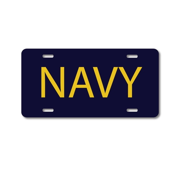 DistinctInk Custom Aluminum Vanity Front License Plate - Yellow Navy - Weatherproof, Pre-Drilled Holes