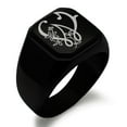 thumbnail image 1 of Stainless Steel Letter W Initial Floral Monogram Engraved Engraved Square Flat Top Biker Style Polished Signet Ring, 1 of 1
