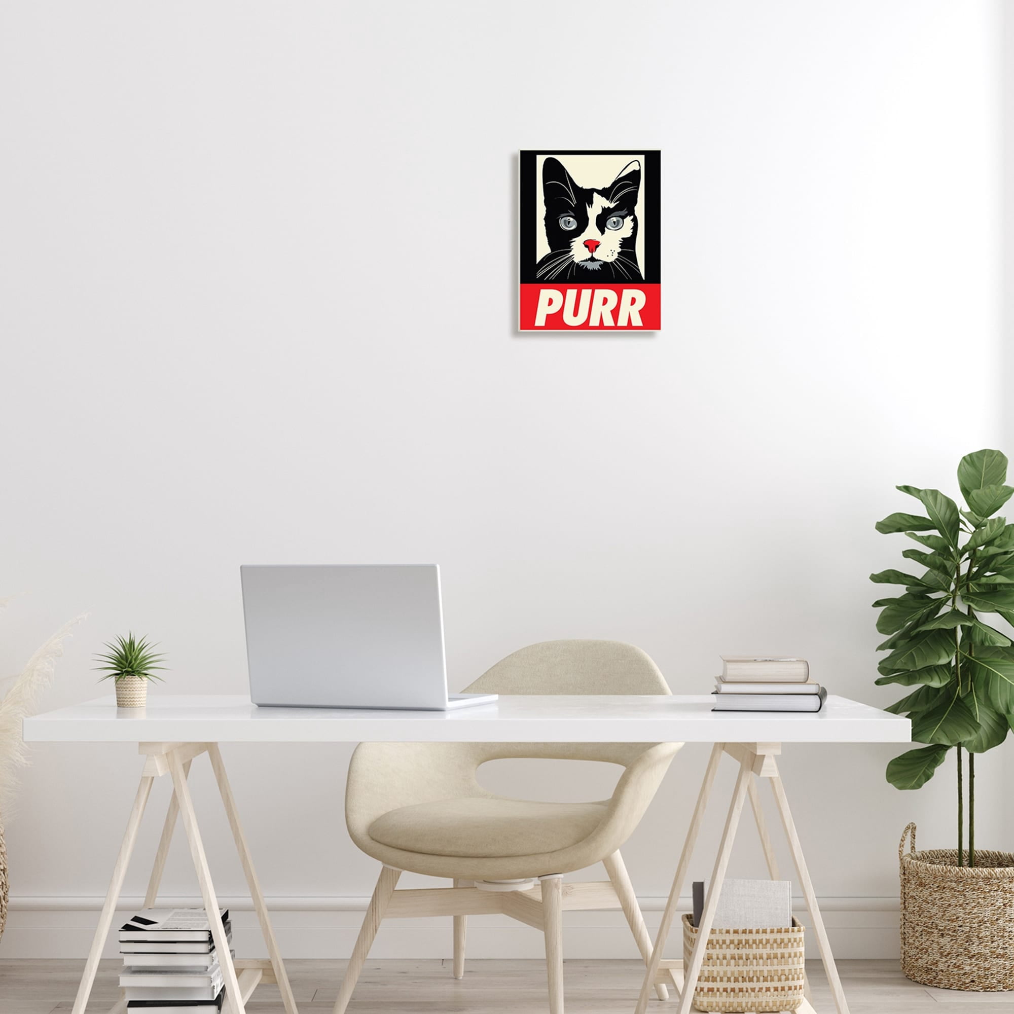 Stupell Industries Purr Text Vintage Cat Red Black Pictural Sign Wood Wall Art, 10 x 15, Design by Rachel Caldwell
