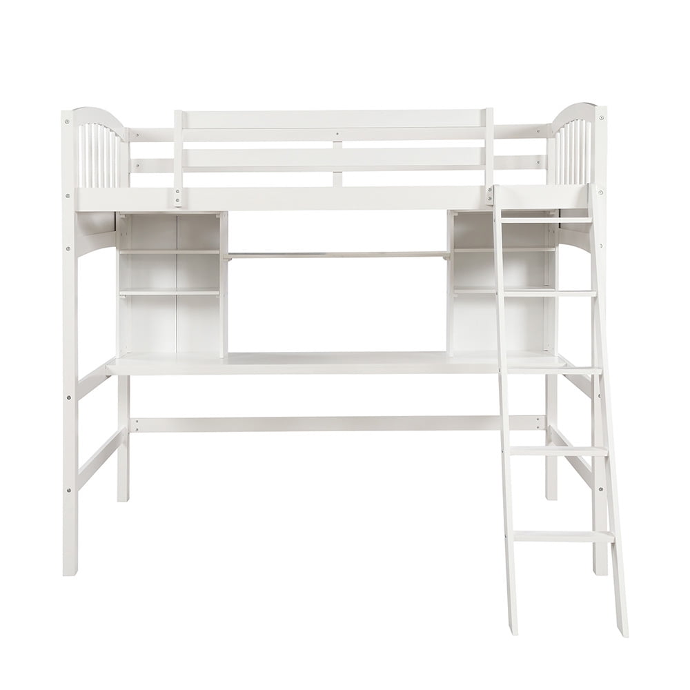 Lowestbest Loft Beds with Storage Bookshelfs and Desk, Loft Bed with Ladder and Guard for Kids Teens, White Lowestbest Loft Beds with Storage Bookshelfs and Desk, Loft Bed with Ladder and Guard for Kids Teens, White