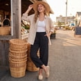 thumbnail image 6 of Petite Capri Pants Womens Wide Leg Palazzo 2026 Summer Casual Pull on High Waisted Barrel Lounge Flowy Cropped Beach Work Trousers Black M, 6 of 7