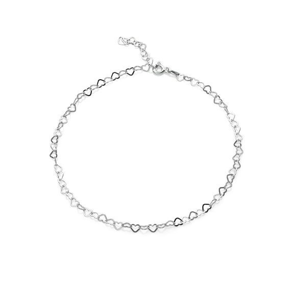 Gem Stone King 925 Sterling Silver Italian Rolo Heart Link Chain Anklet Bracelet for Women Adjustable up to 11 inch, Made in Italy