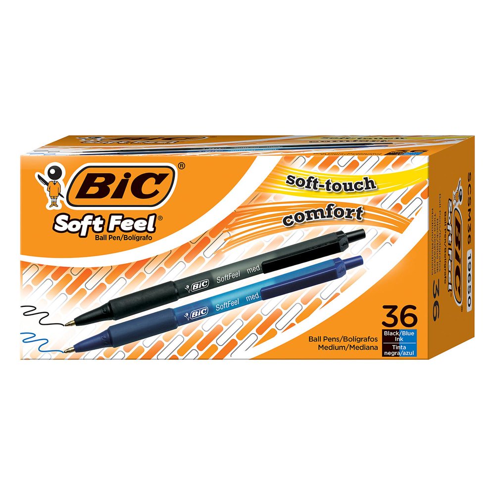 BIC Soft Feel Retractable Ballpoint Pen, 1mm, Medium, Black & Blue
