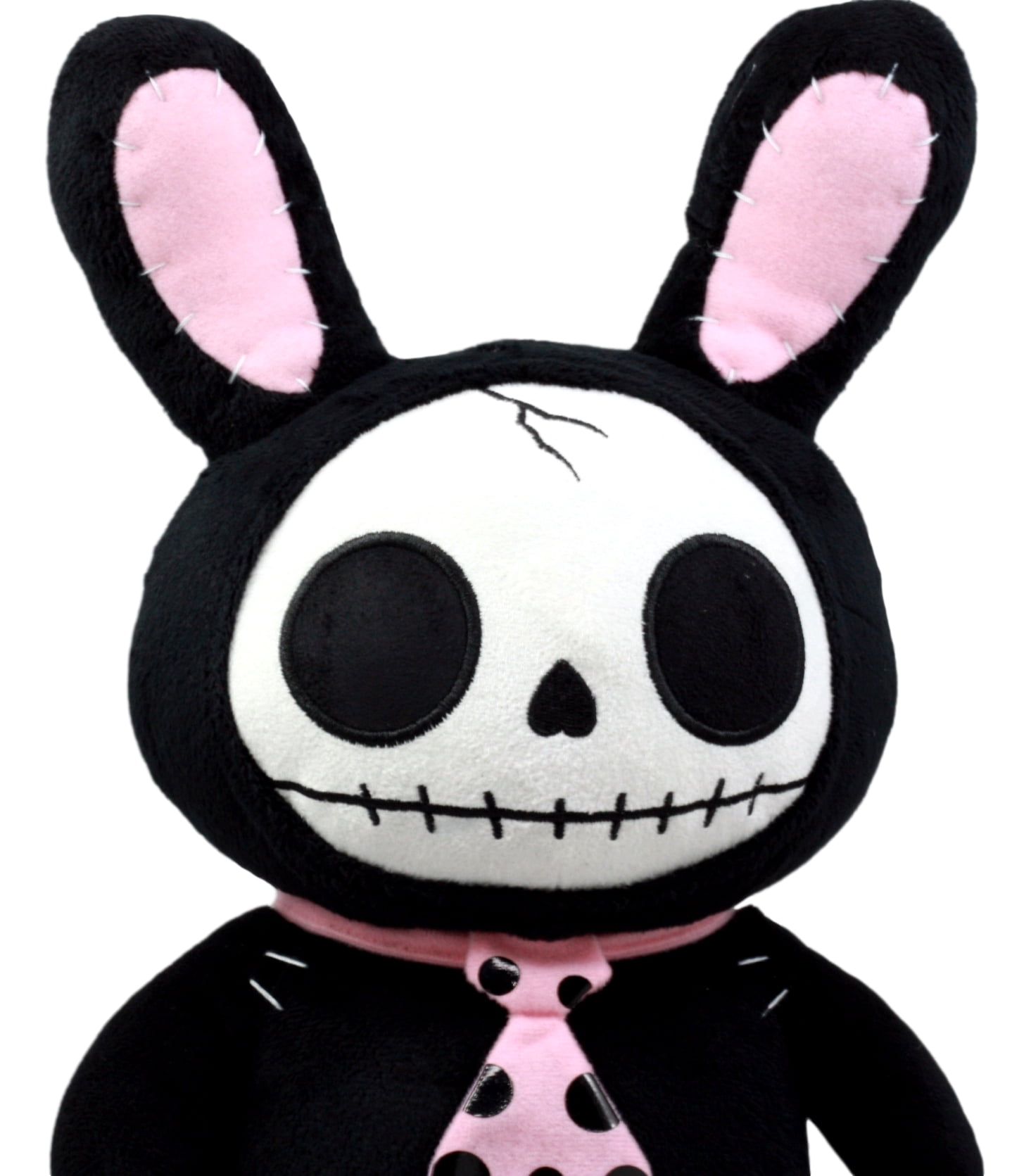 Ebros Furry Bones Skeleton Black Bunny With Pink Polkadot Tie Plush Toy Doll Collectible Rabbit Bun Bun Doll
