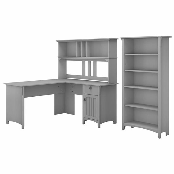 Bush Furniture Salinas 60W L Shaped Desk with Hutch and Bookcase in Cape Cod Gray