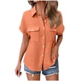 thumbnail image 3 of STETMN Women's Cotton Gauze Blouse Casual Roll Short Sleeve Shirt Collared Button Down Shirts with Pockets for Officewear, 3 of 6