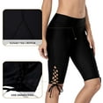thumbnail image 4 of Women Lace Up Swim Shorts Long Board Shorts High Rise Swim Capris Bottoms, 4 of 7