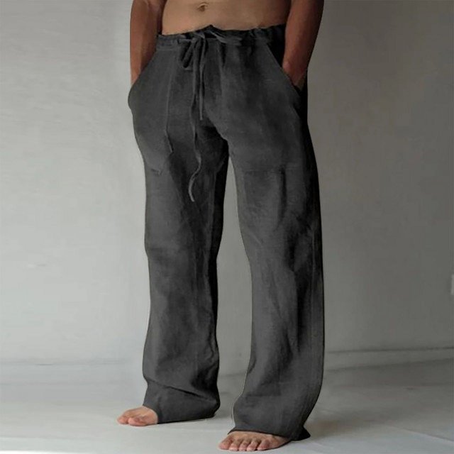 CHUANK Linen Clothing For Men Contemporary Comfortable Quality Soft Linen Solid Color Trousers With Pocket Drawstring Casual Pants