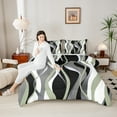 thumbnail image 4 of Manfei Minimalist Abstract Queen Comforter Set, Aesthetic Striped Bedding Sets, Gray White Black Green Bedding Comforter Set, Microfiber Bedroom Decor, Reversible 3pcs, 4 of 8