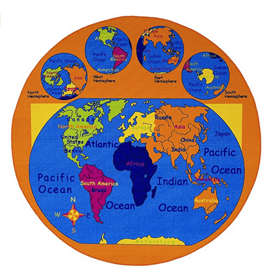 Kids Round Rug World Map Learning Area Non Slip Bottom 7 6 Diameter