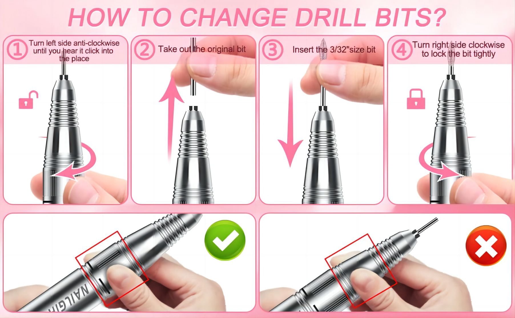 NAILGIRLS Professional 2 in 1 Nail Drill with Efficient Suction, 35000RPM Electric Nail Efile, White