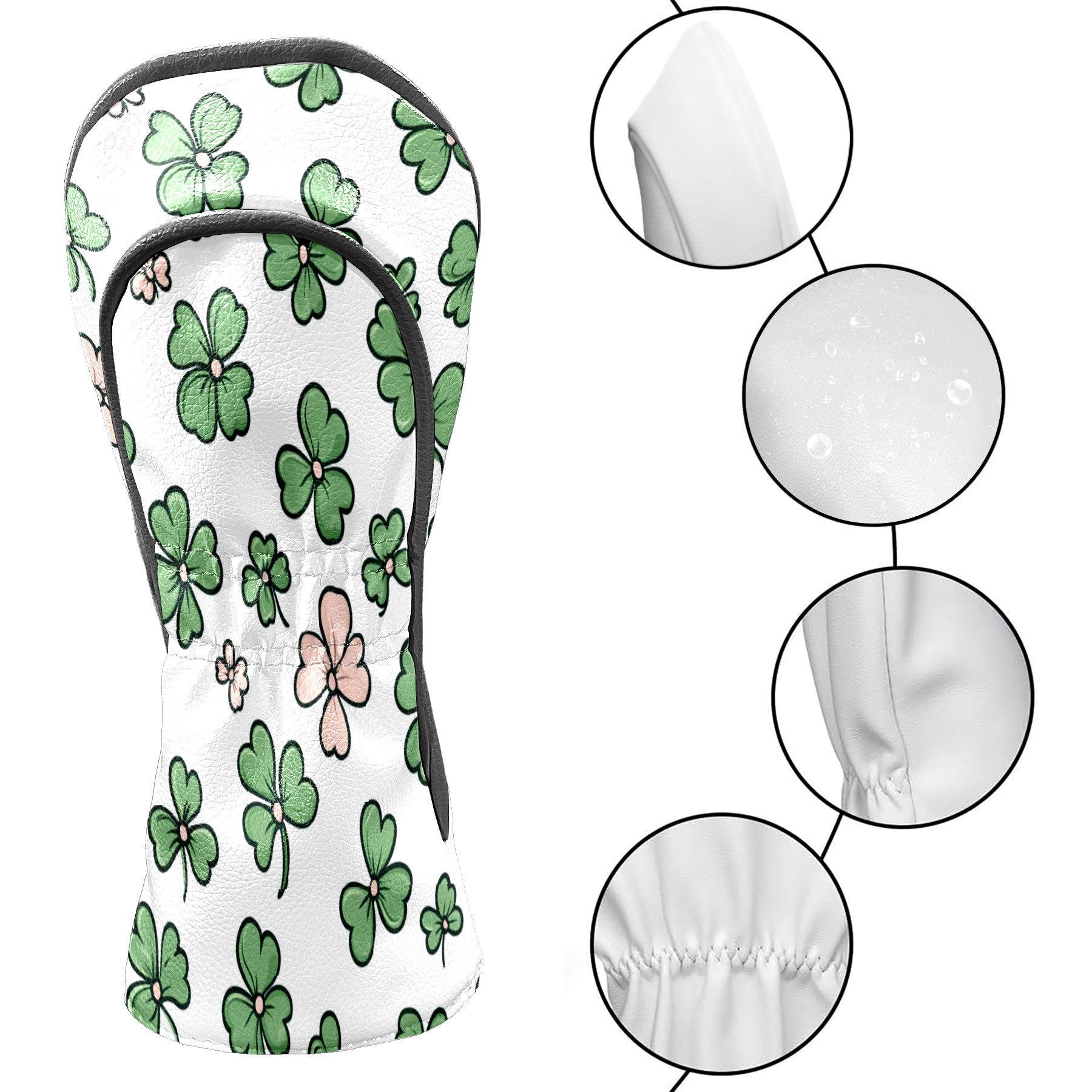 Golf Club Head Covers - Hand-Painted Four-Leaf Clover Pattern, PU Leather, Waterproof, Fits Fairway Woods/Hybrid, Unisex, Fits Most Brands