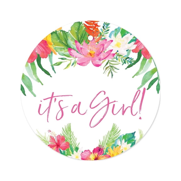 Koyal Wholesale Tropical Floral Garden Baby Shower Gift Tags, 24-Pack – It’s a Girl Round Circle Tags