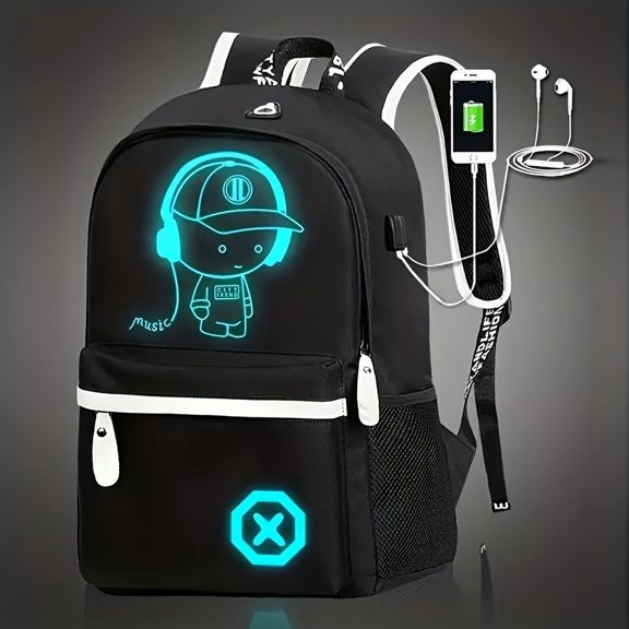 AIGIA Men Women School Backpack Luminous School Backpack Waterproof Book Bag USB Charging School Bag