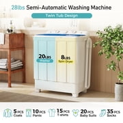 Auertech 28lbs Portable Washing Machine Compact Twin Tub Semi-Automatic Washer with Drain Pump