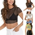 thumbnail image 6 of Womens Sheer Mesh Fish Net Short Sleeve See Though Crop Top T-Shirt Blouse, 6 of 9