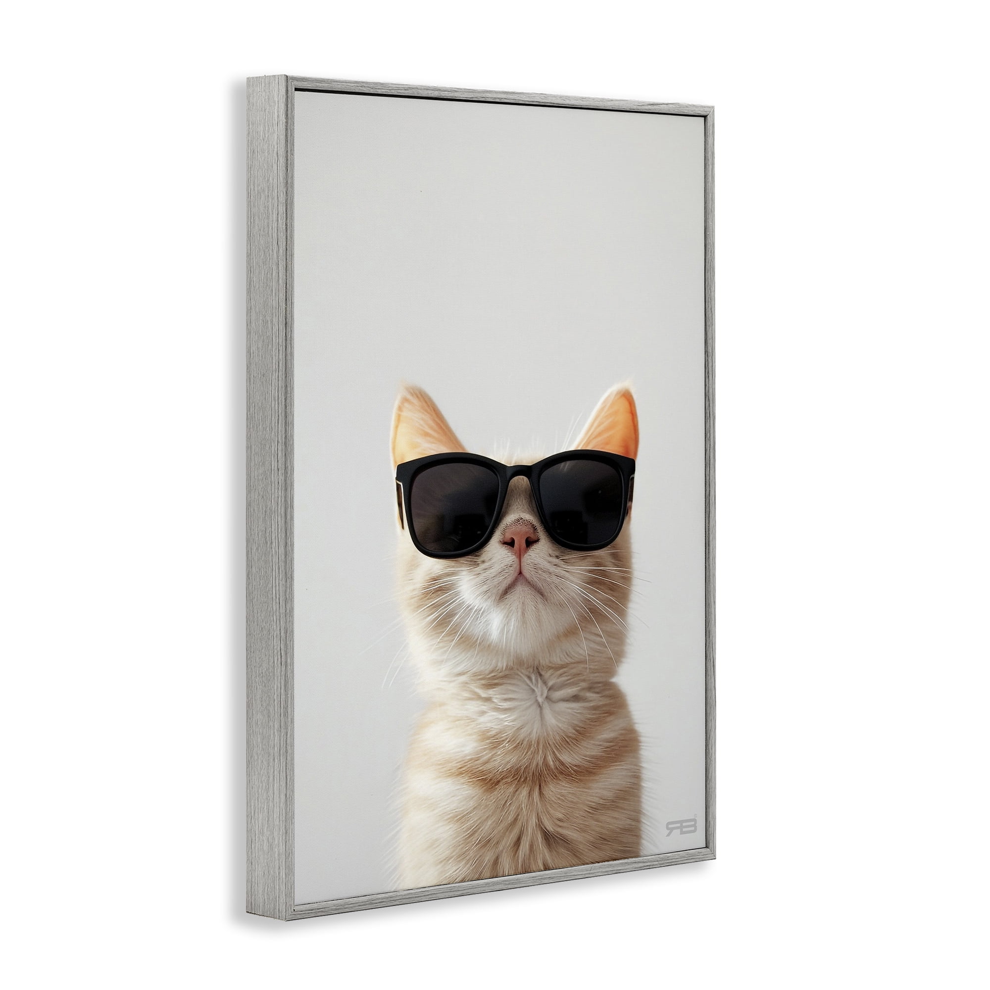 Stupell Industries Cool Sunglasses Cat Animals & Insects Painting Gray Framed Art Print Wall Art, 12 x 18