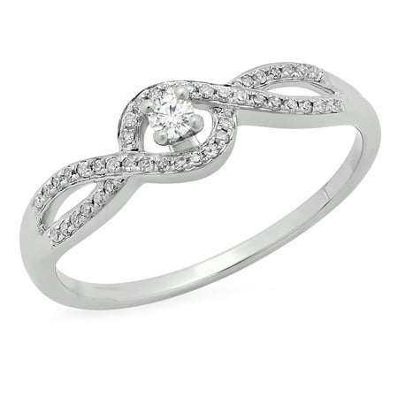 Dazzlingrock Collection 0.15 Carat (ctw) 10K Round Diamond Swirl Split Shank Bridal Engagement Ring, White Gold, Size 5.5
