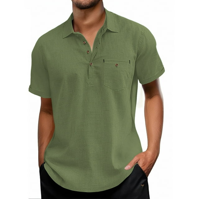 Camisa informal de manga corta para hombre, poliéster, color liso, corte clásico, verano