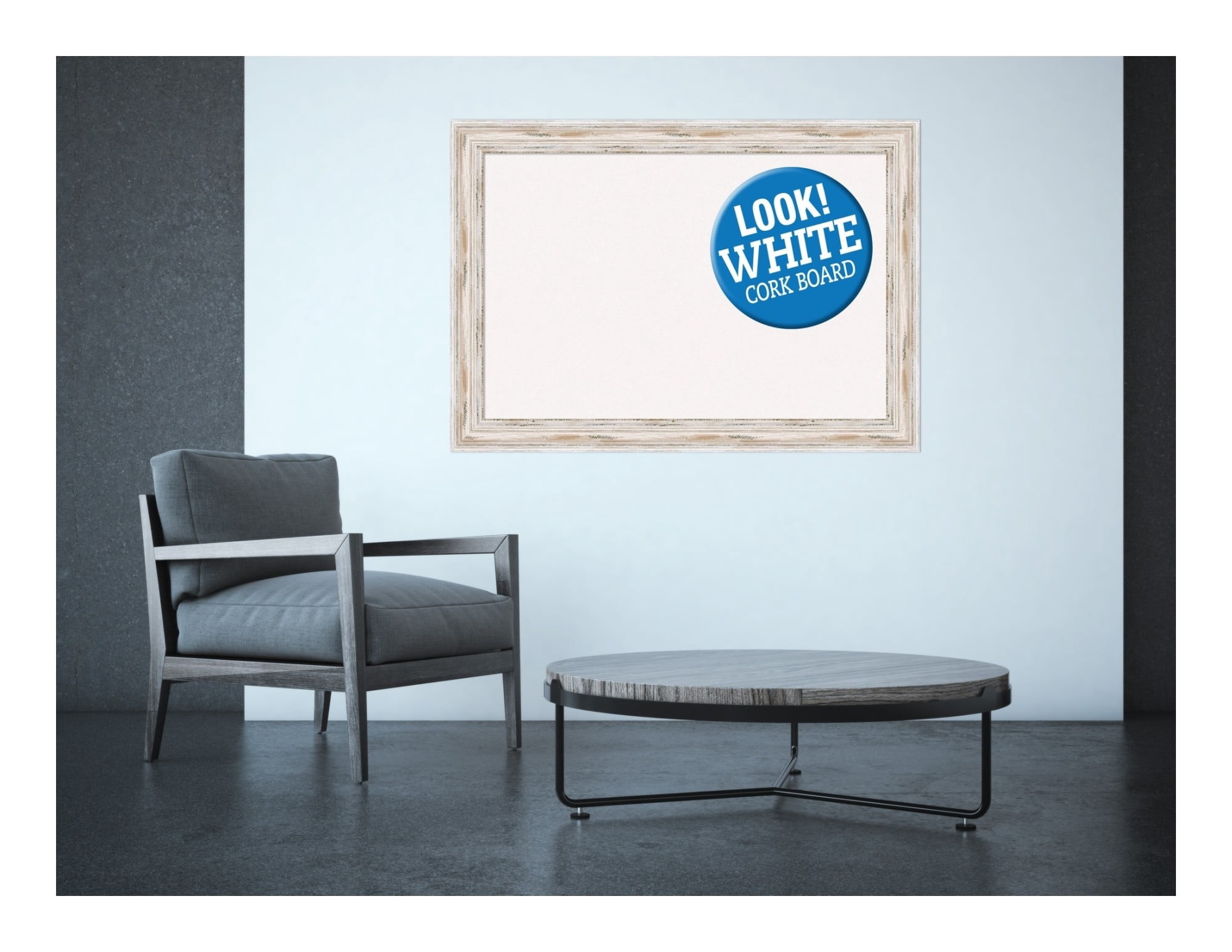 Amanti Art Grey Cork Board Wood Framed Alexandria White Wash Bulletin Board 41 in. x 29 in.