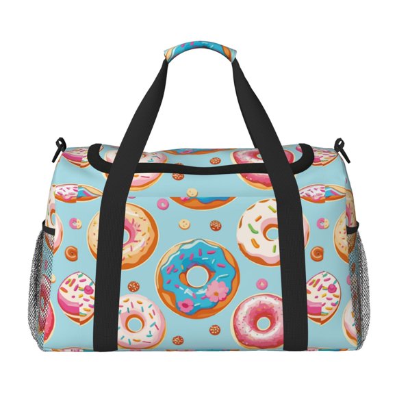 Lsque Colorful Donut Pattern Hand Travel Bag, Weekender Carry On for Women Men, Sports Gym Bag, Workout Duffel Bag, Overnight Shoulder Bag