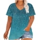 thumbnail image 1 of Camiseta de Base de Impresión de Manga Corta con Cuello en V para las Mujeres, Más Tamaño Estante de Imitación Casual Superior, 1 of 9